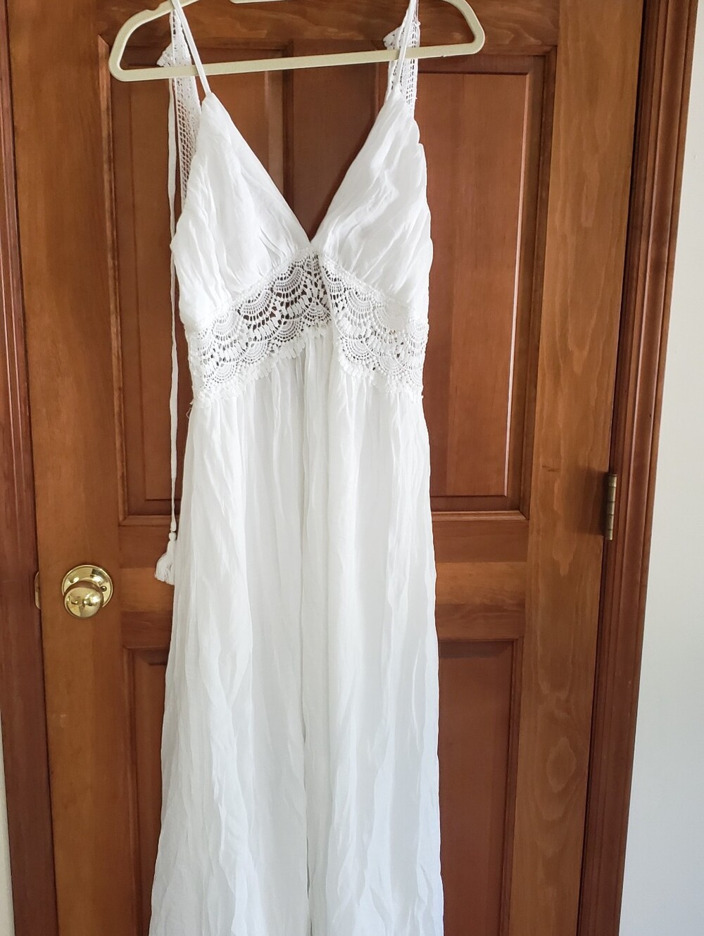 New Without Tags Never Worn White Crochet-Detail V-Neck Maxi Dress